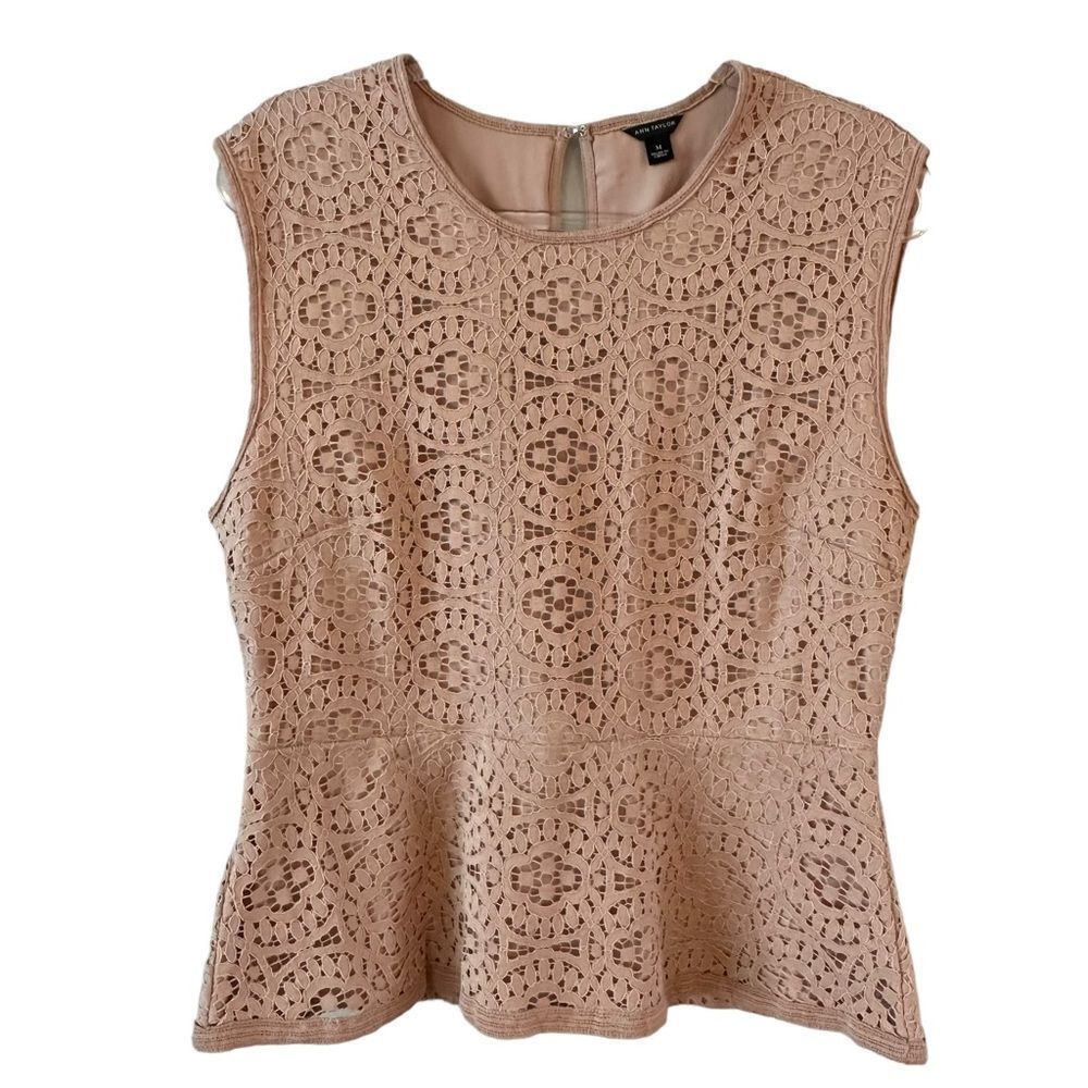 Ann Taylor Lace Sleeveless Top in Beige